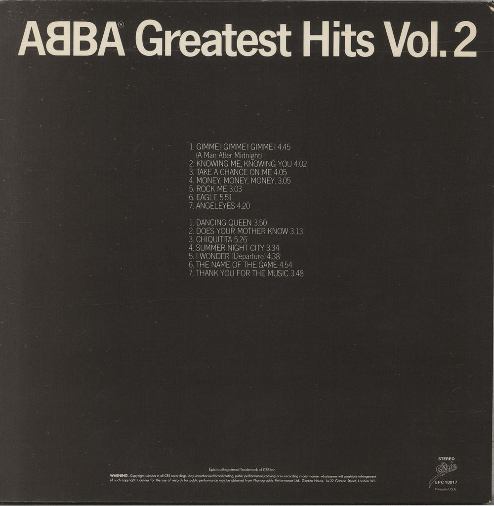 Abba Greatest Hits Vol. 2 - US Printed Sleeve UK vinyl LP album (LP record) ABBLPGR653312