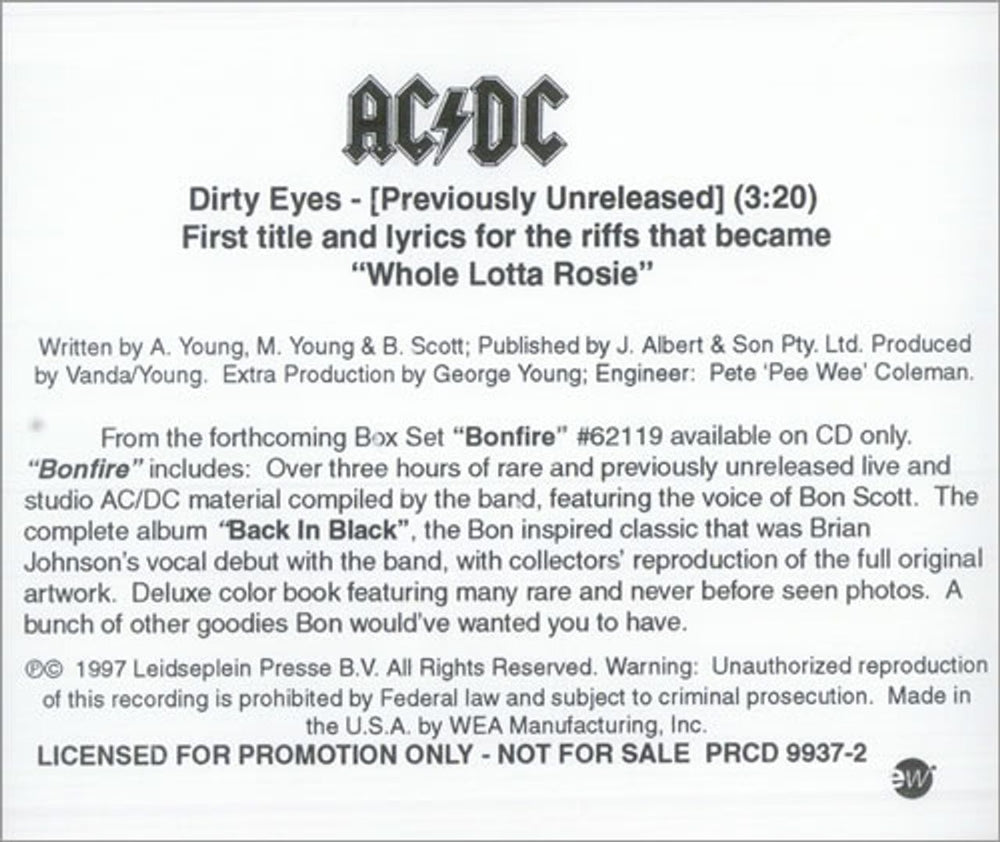 AC/DC Dirty Eyes US Promo CD single (CD5 / 5") ACDC5DI101668