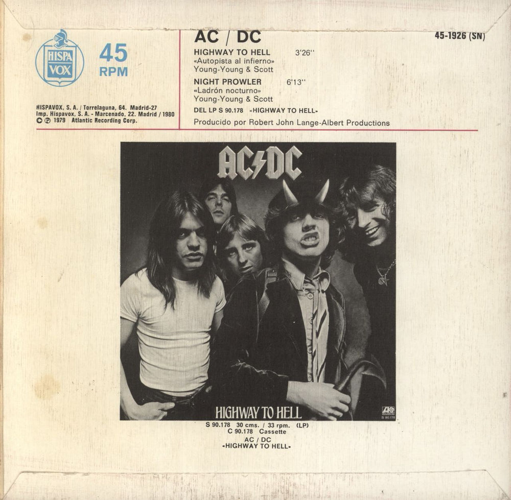 AC/DC Highway To Hell Spanish 7" vinyl single (7 inch record / 45)