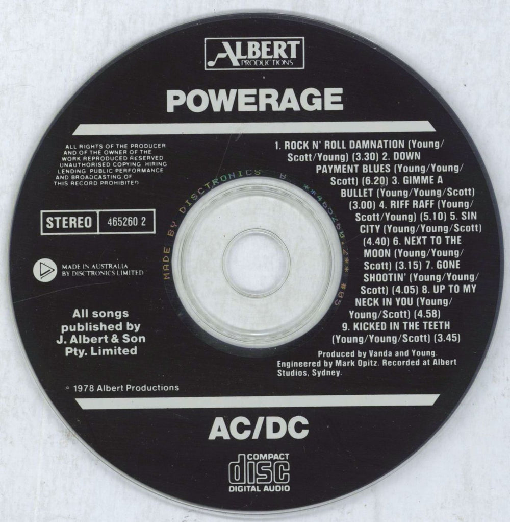 AC/DC Powerage Australian CD album (CDLP) ACDCDPO824246