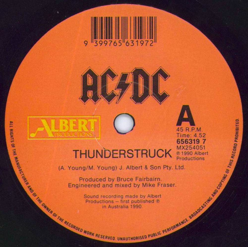 AC/DC Thunderstruck + P/S Australian 7" vinyl single (7 inch record / 45) ACD07TH805773