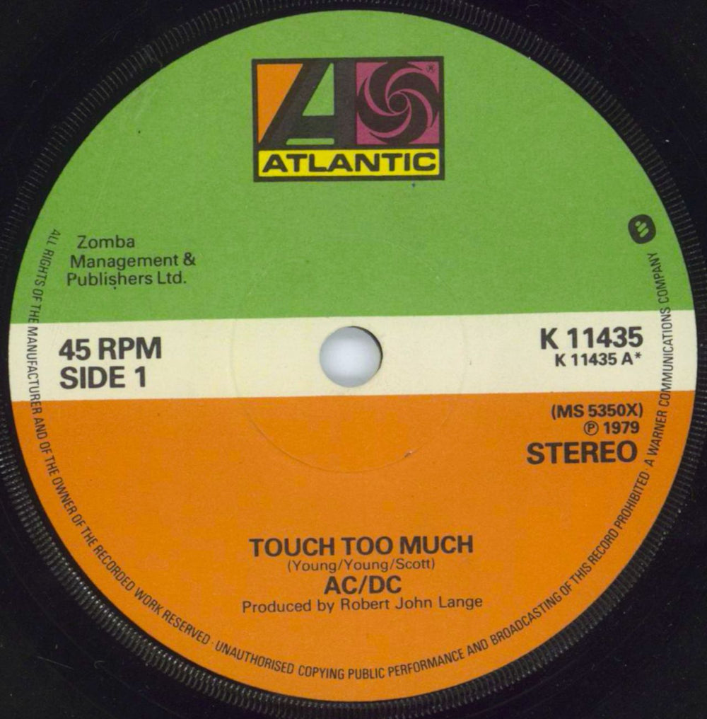 AC/DC Touch Too Much - Both Sleeves UK 7" vinyl single (7 inch record / 45) ACD07TO808261