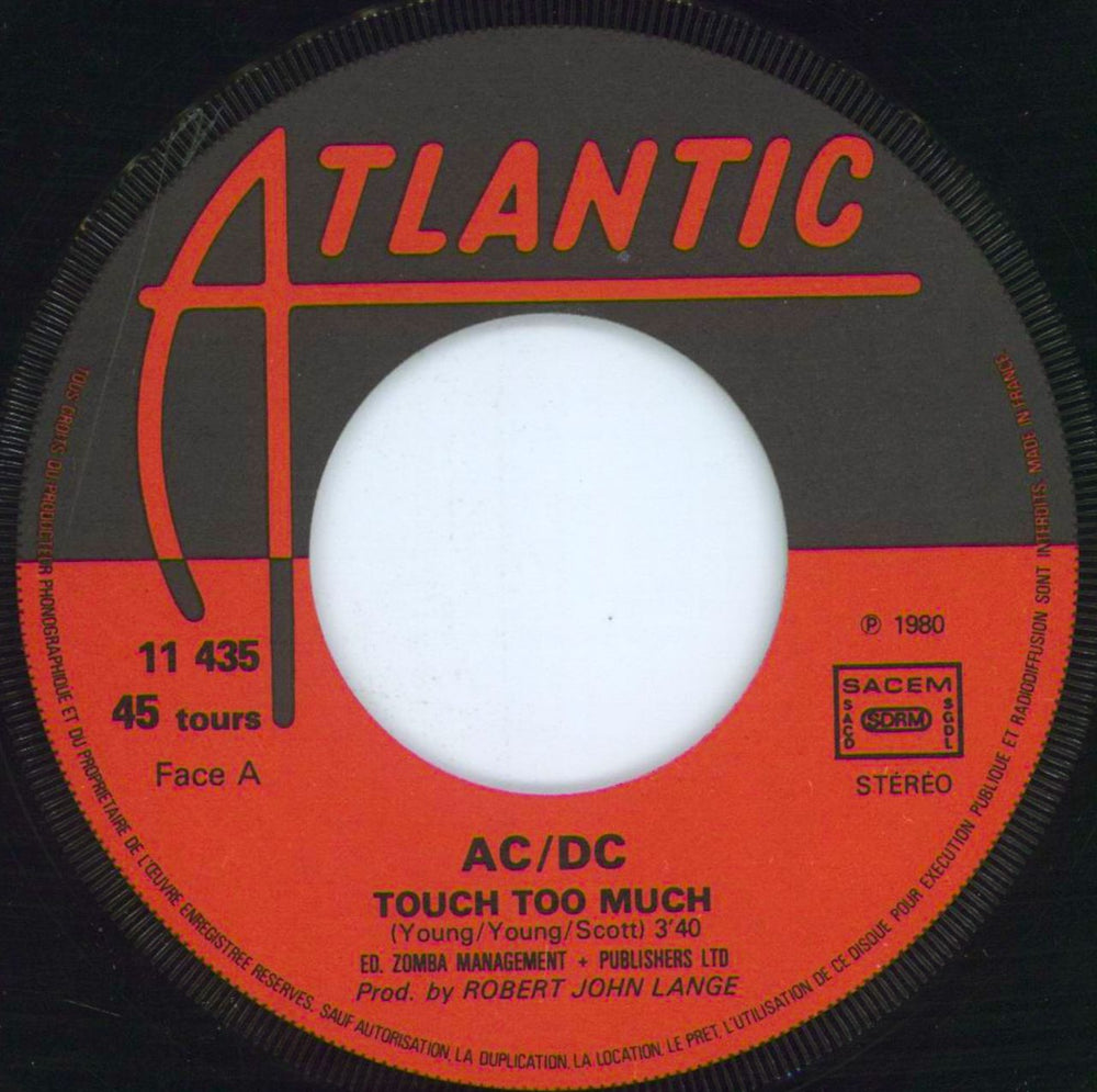 AC/DC Touch Too Much French 7" vinyl single (7 inch record / 45) ACD07TO172493