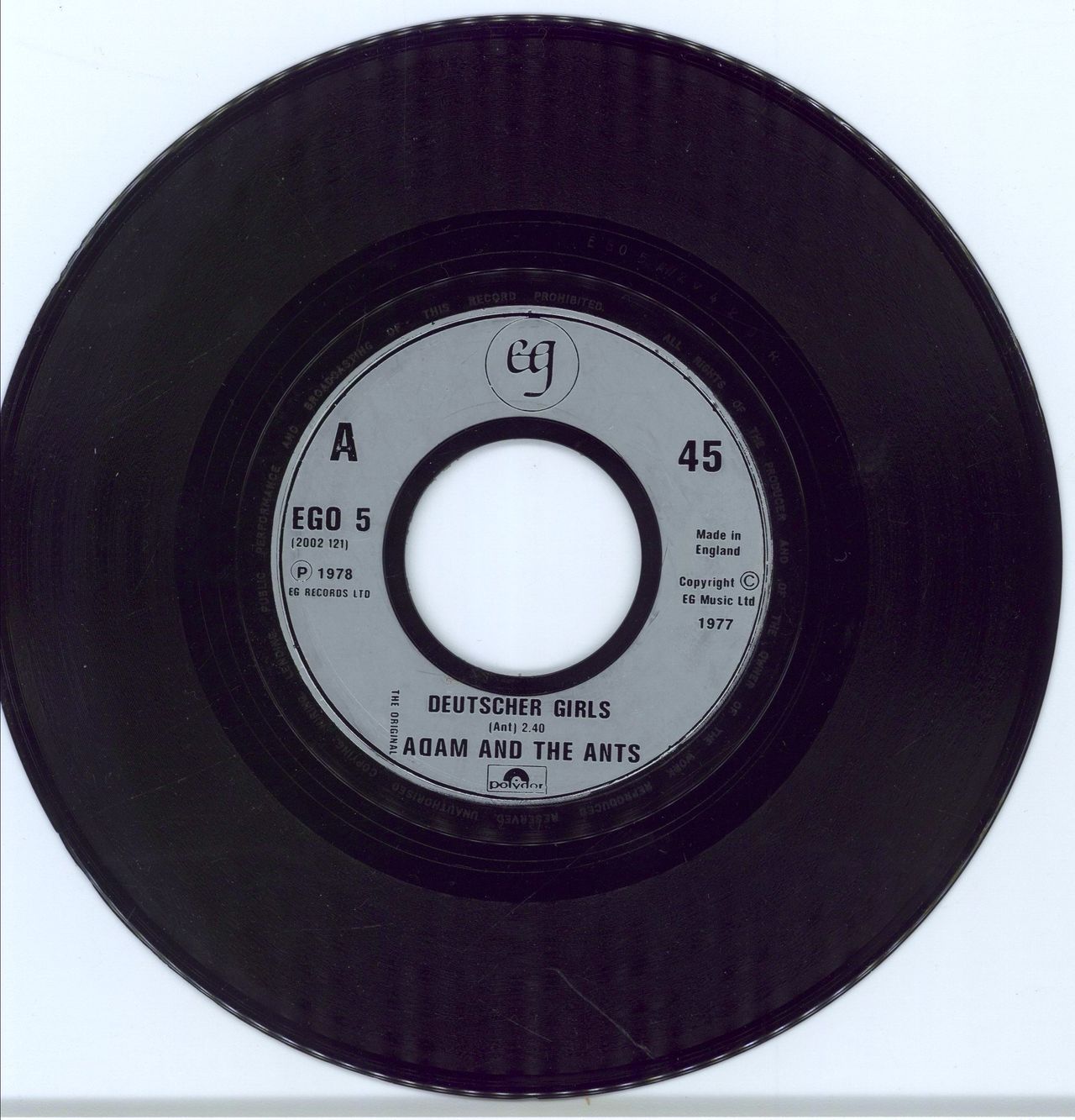 Adam & The Ants Deutscher Girls - Jukebox UK 7" vinyl single (7 inch record / 45) EGO5