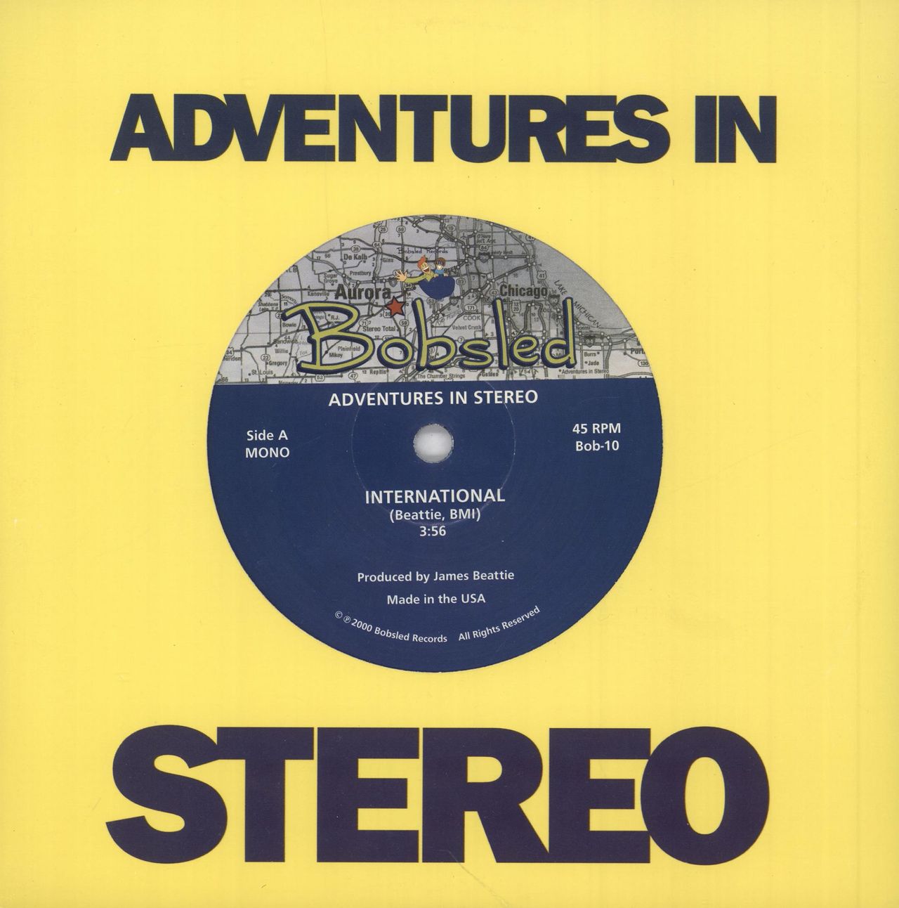 Adventures In Stereo International - Blue / White Vinyl US 7" vinyl single (7 inch record / 45) BOB-10