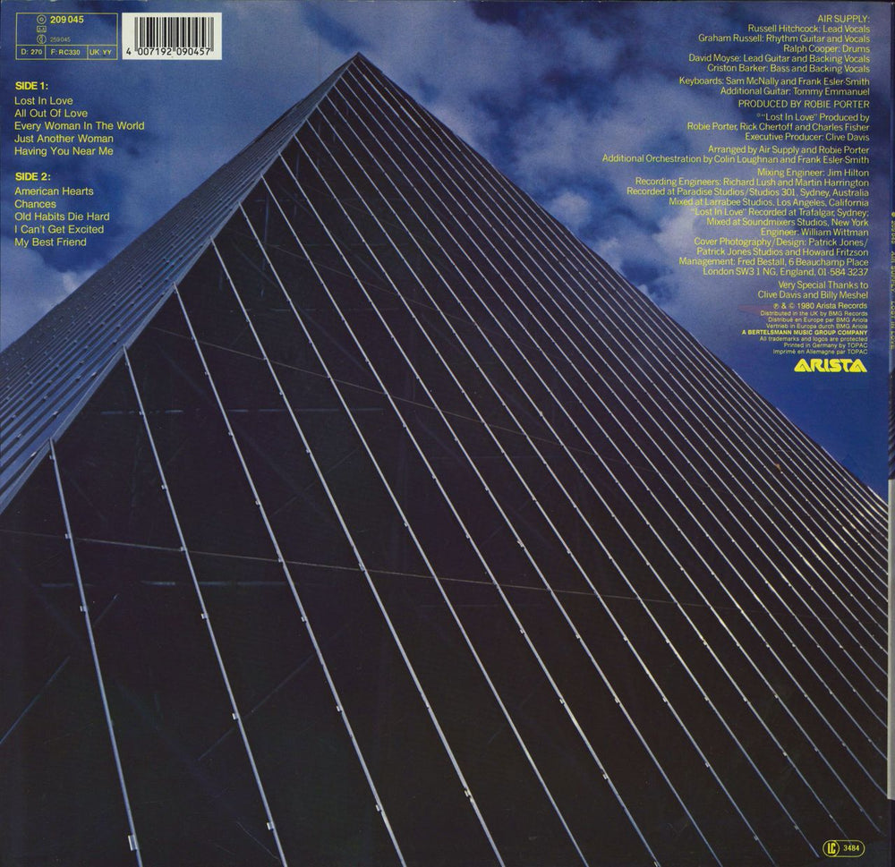 Air Supply Lost In Love German vinyl LP album (LP record)