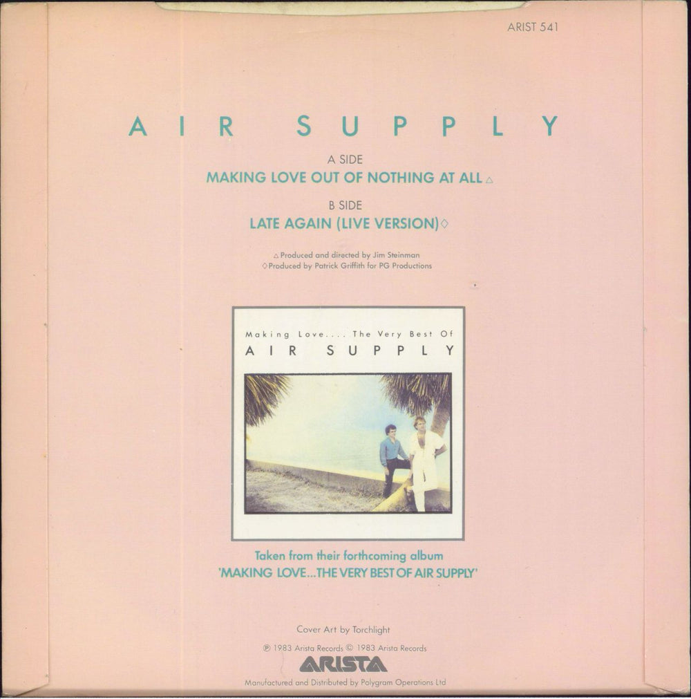 Air Supply Making Love Out Of Nothing At All UK 7" vinyl single (7 inch record / 45)