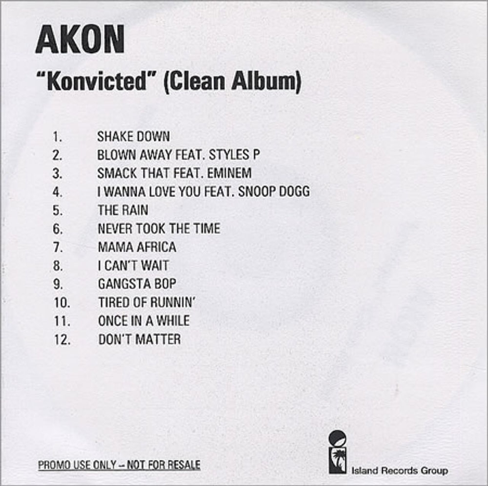 Akon Konvicted - Clean Album UK Promo CD-R acetate — RareVinyl.com