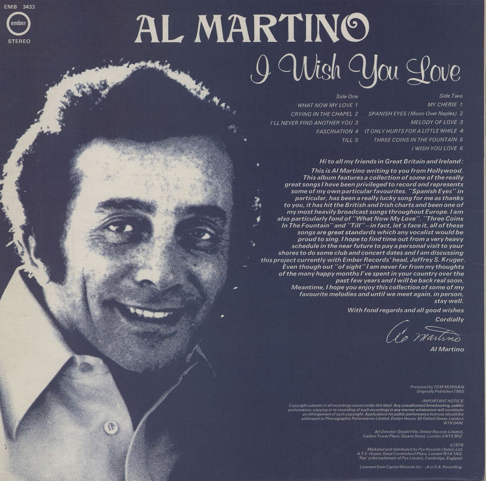 Al Martino I Wish You Love UK vinyl LP album (LP record)