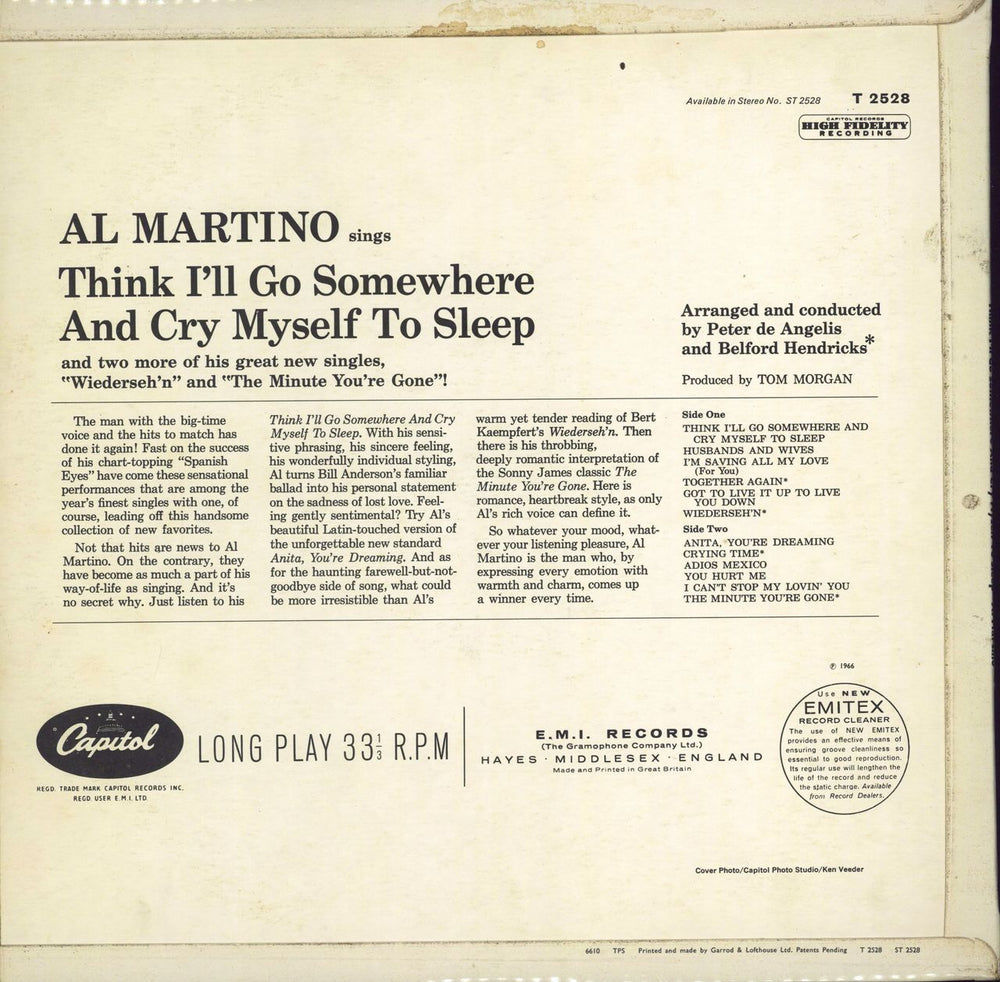 Al Martino Think I'll Go Somewhere And Cry Myself To Sleep UK Promo vinyl LP album (LP record)