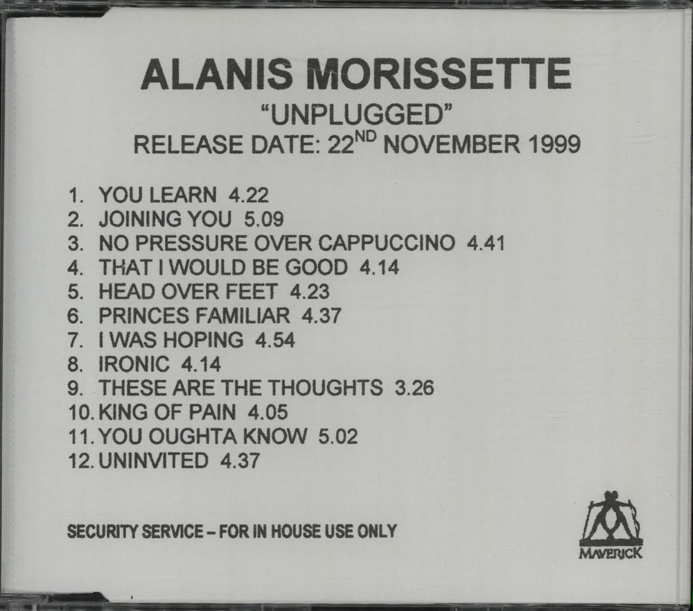 Alanis Morissette Unplugged UK Promo CD-R acetate CDR