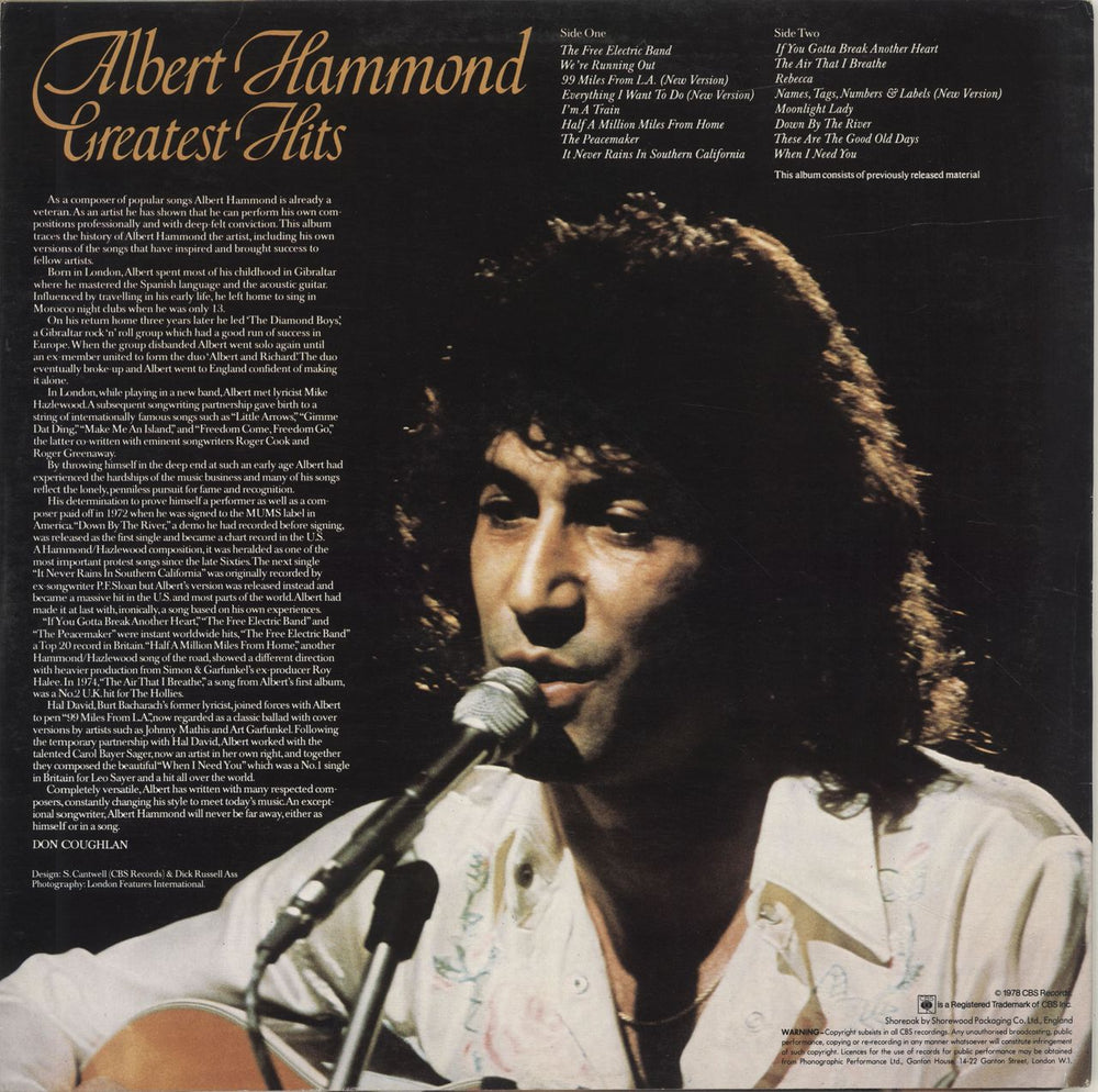 Albert Hammond Greatest Hits UK vinyl LP album (LP record)
