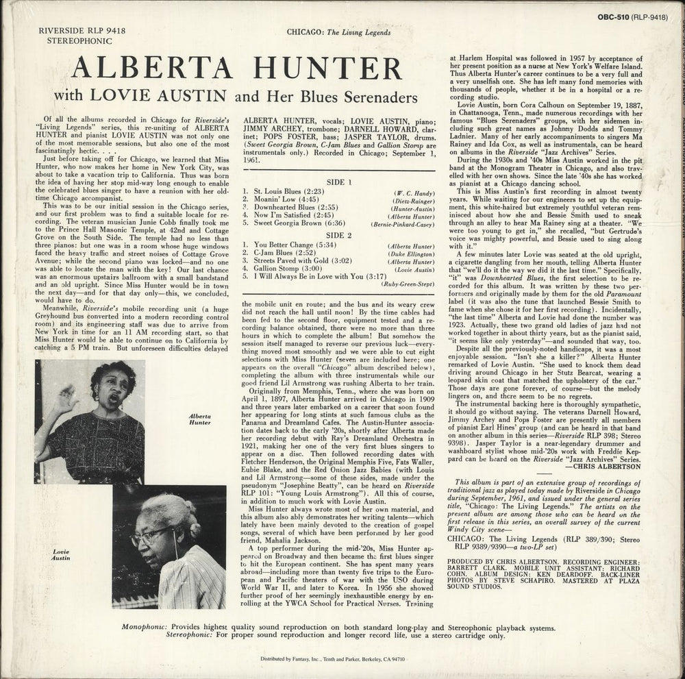 Alberta Hunter Chicago - The Living Legends - stickered shrink US vinyl LP album (LP record)