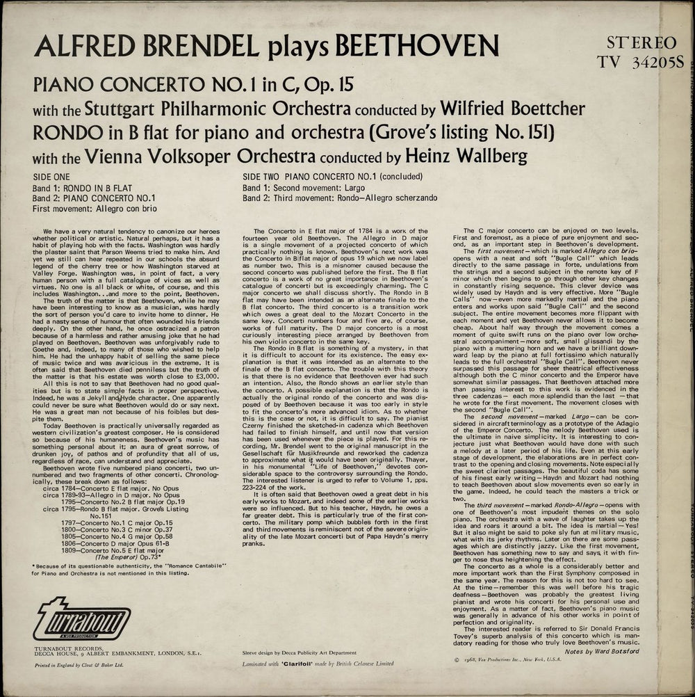 Alfred Brendel Brendel Plays Beethoven UK vinyl LP album (LP record)