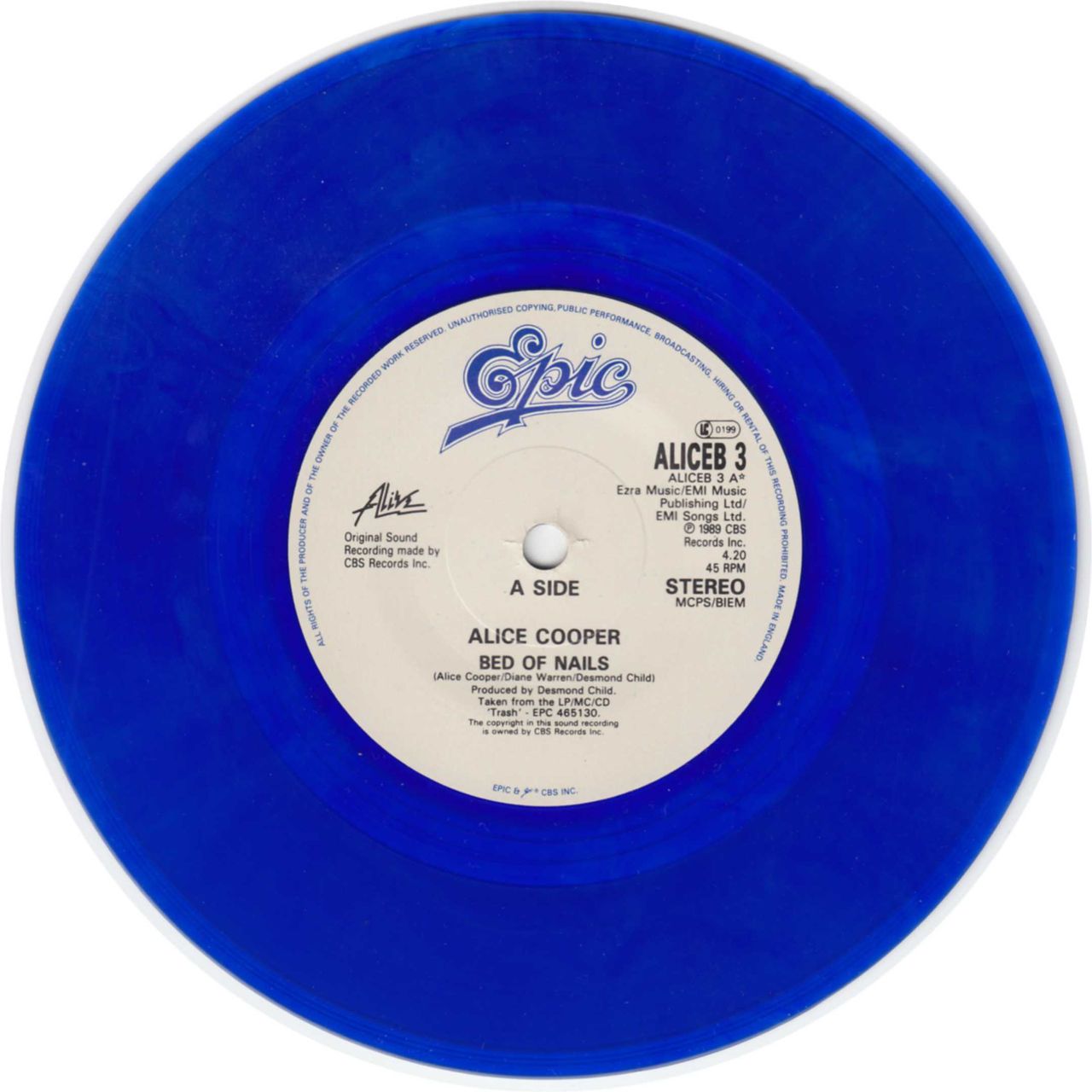 Alice Cooper Bed Of Nails Blue UK 7" vinyl —