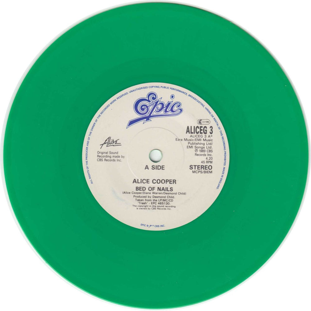 Alice Cooper Bed Of Nails - Green UK 7" vinyl single (7 inch record / 45) COO07BE01644