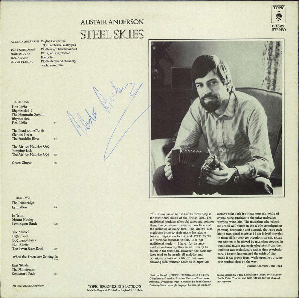 Alistair Anderson Steel Skies - Autographed UK vinyl LP album (LP record)