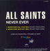 All Saints Never Ever - All Star Mix  Spanish Promo CD single (CD5 / 5")
