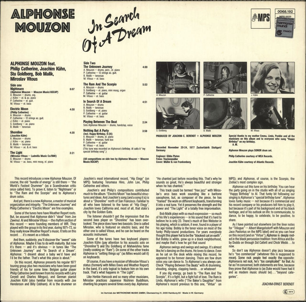 Alphonse Mouzon In Search Of A Dream German vinyl LP album (LP record)