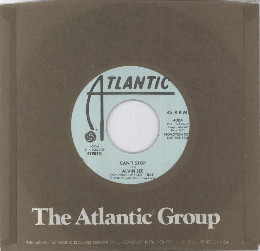 Alvin Lee Can't Stop US Promo 7" vinyl single (7 inch record / 45)