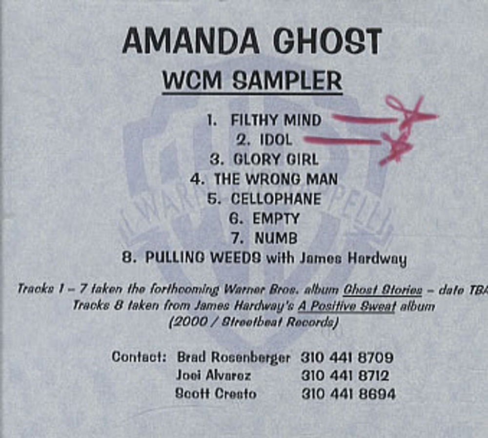 Amanda Ghost WCM Sampler - Ghost Stories US CD-R acetate CD-R ACETATE