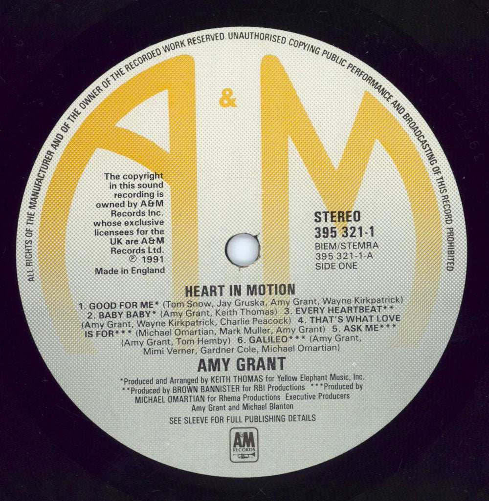 Amy Grant Heart In Motion UK vinyl LP album (LP record) GRALPHE769924