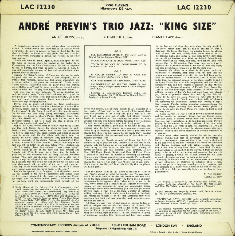 André Previn King Size UK vinyl LP album (LP record)