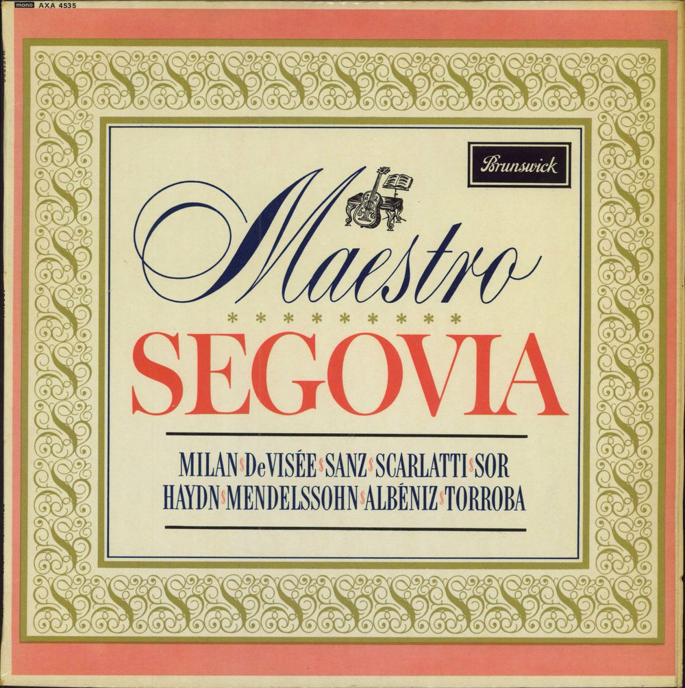 Andrés Segovia Maestro UK vinyl LP album (LP record) AXA4535