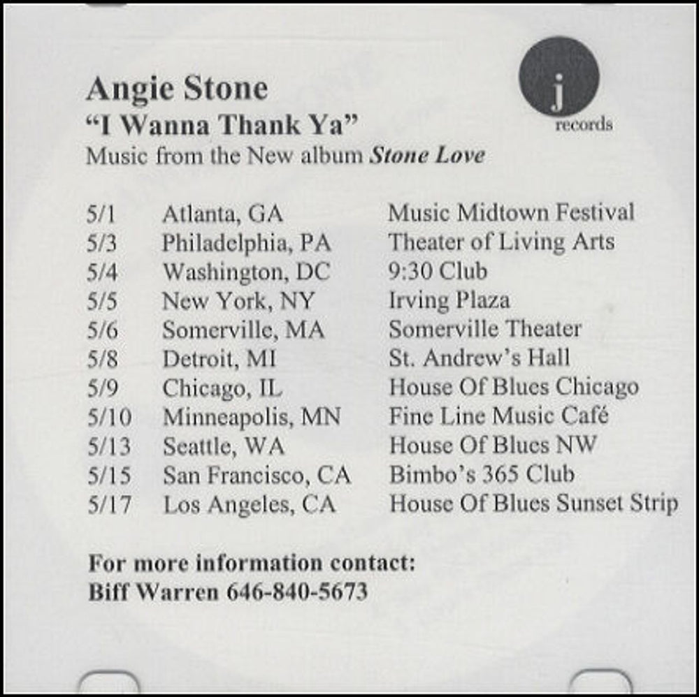 Angie Stone Stone Love Tour Sampler US Promo CD-R acetate CD-R ACETATE