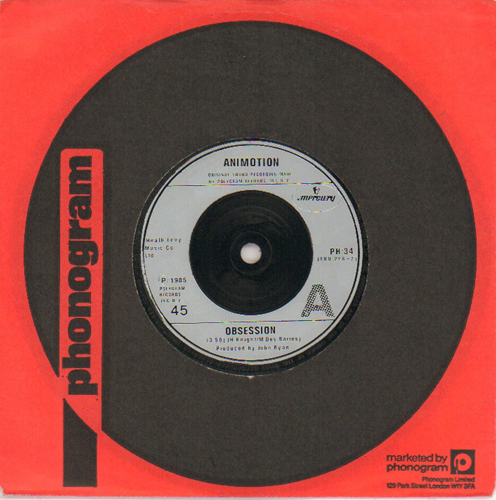 Animotion Obsession UK 7" vinyl single (7 inch record / 45) PH34