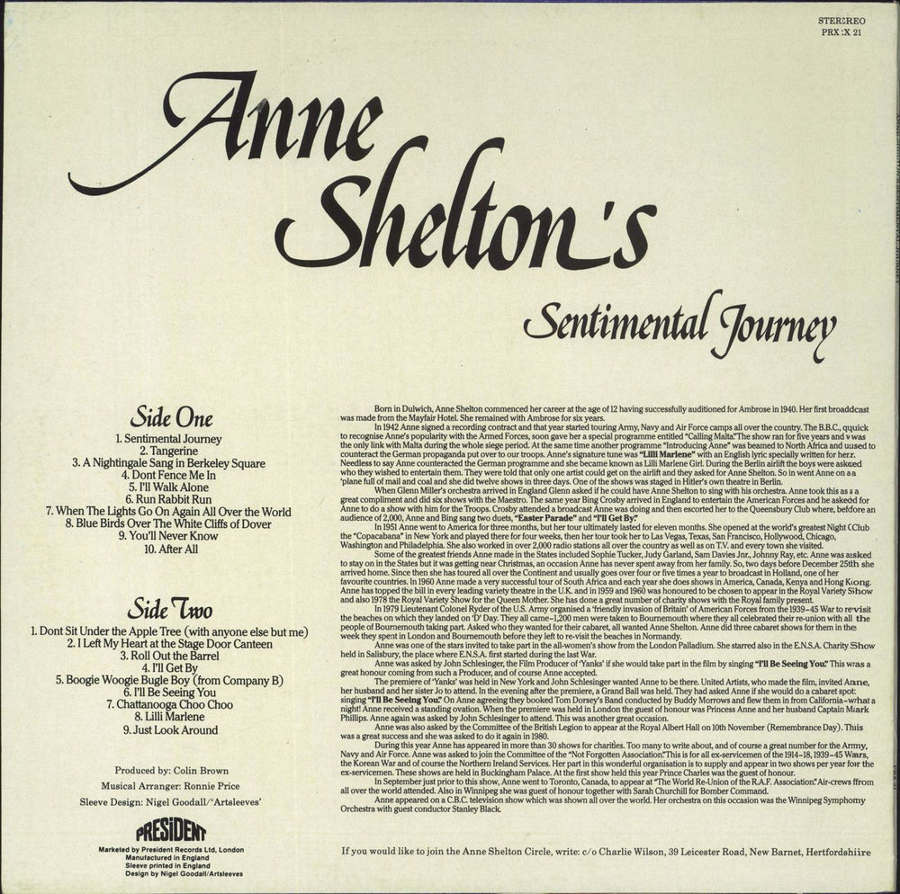 Anne Shelton Sentimental Journey UK vinyl LP album (LP record)