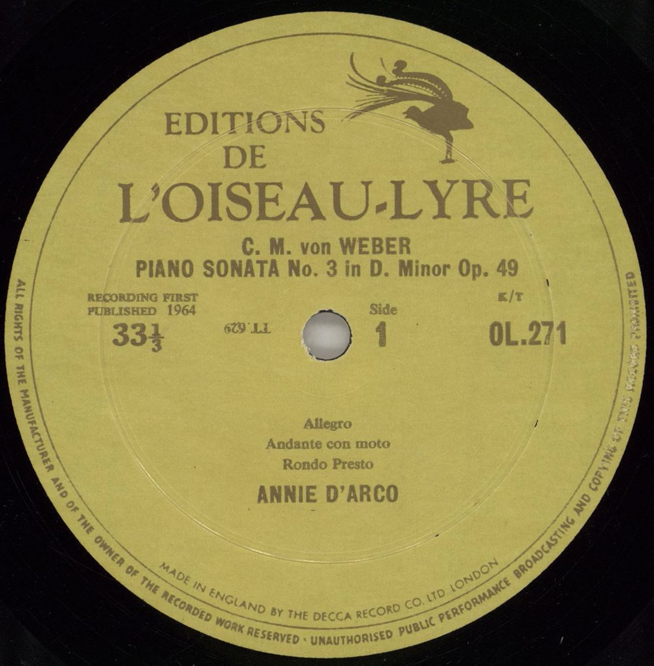 Annie D'Arco Weber: Piano Sonata No. 3 in D Minor / Piano Sonata No. 4 in E Minor UK vinyl LP album (LP record) 3NXLPWE764828