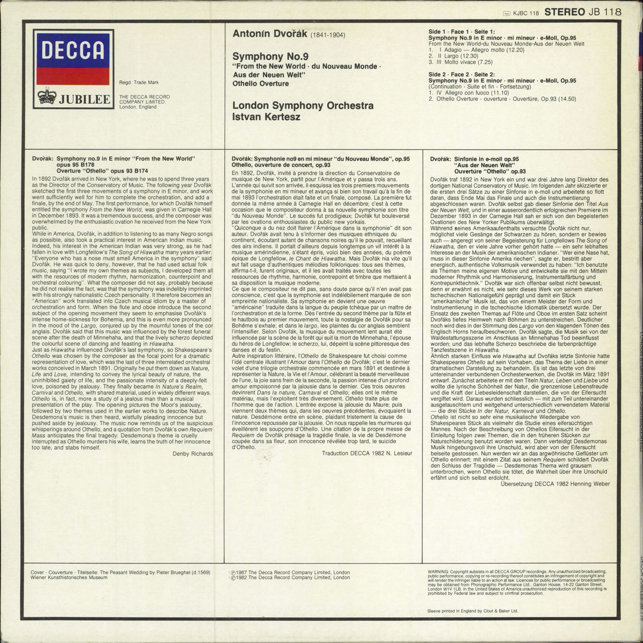 Antonín Dvorák Dvorák: Symphony No. 9 "New World" ? Overture "Othello" UK vinyl LP album (LP record)