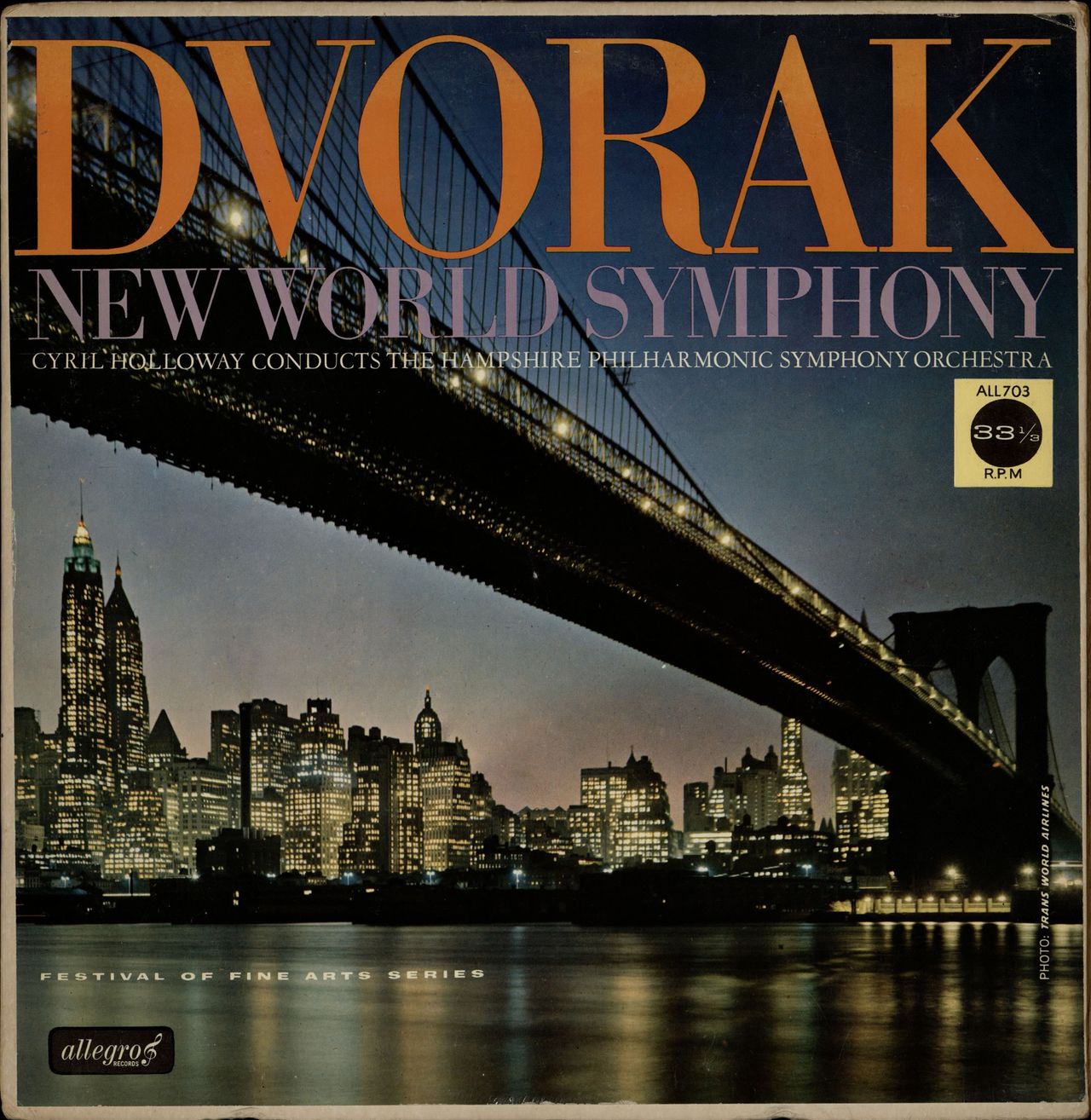 Antonín Dvorák New World Symphony UK vinyl LP album (LP record) ALL703