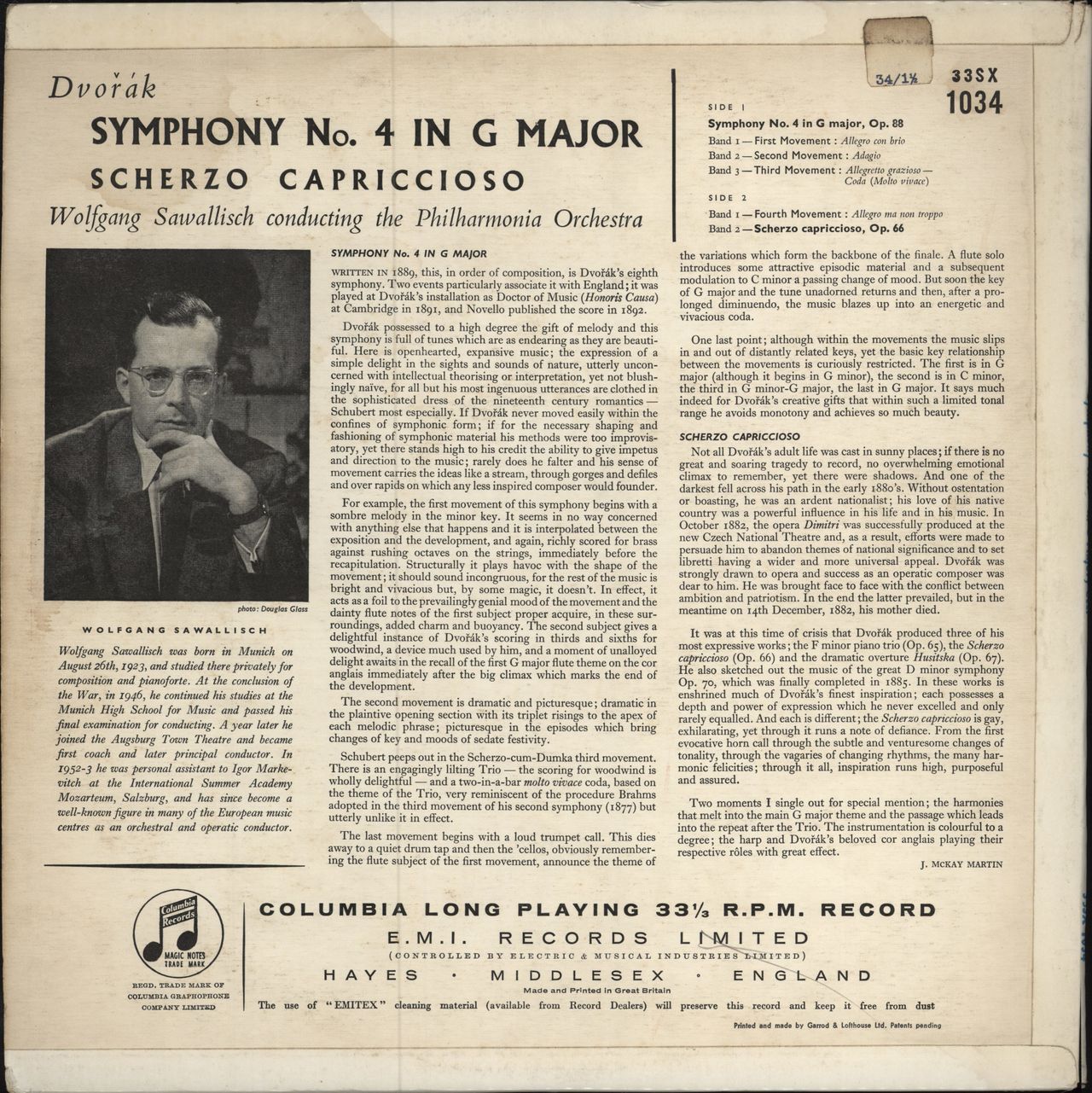 Antonín Dvorák Symphony No. 4 In G Major / Scherzo Capriccioso UK vinyl LP album (LP record)