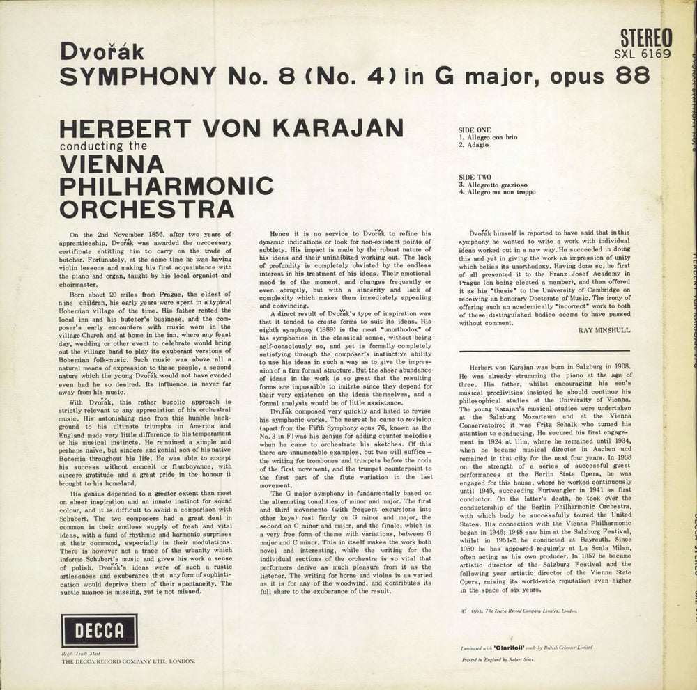 Antonín Dvorák Symphony No. 8 UK vinyl LP album (LP record)