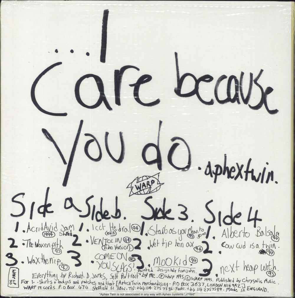 Aphex Twin ...I Care Because You Do UK 2-LP vinyl record set (Double LP Album) 801061003012