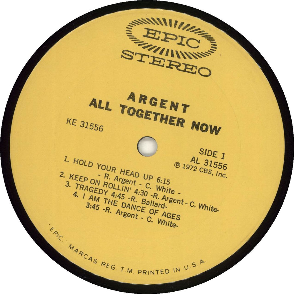 Argent All Together Now - timing strip US vinyl LP album (LP record)