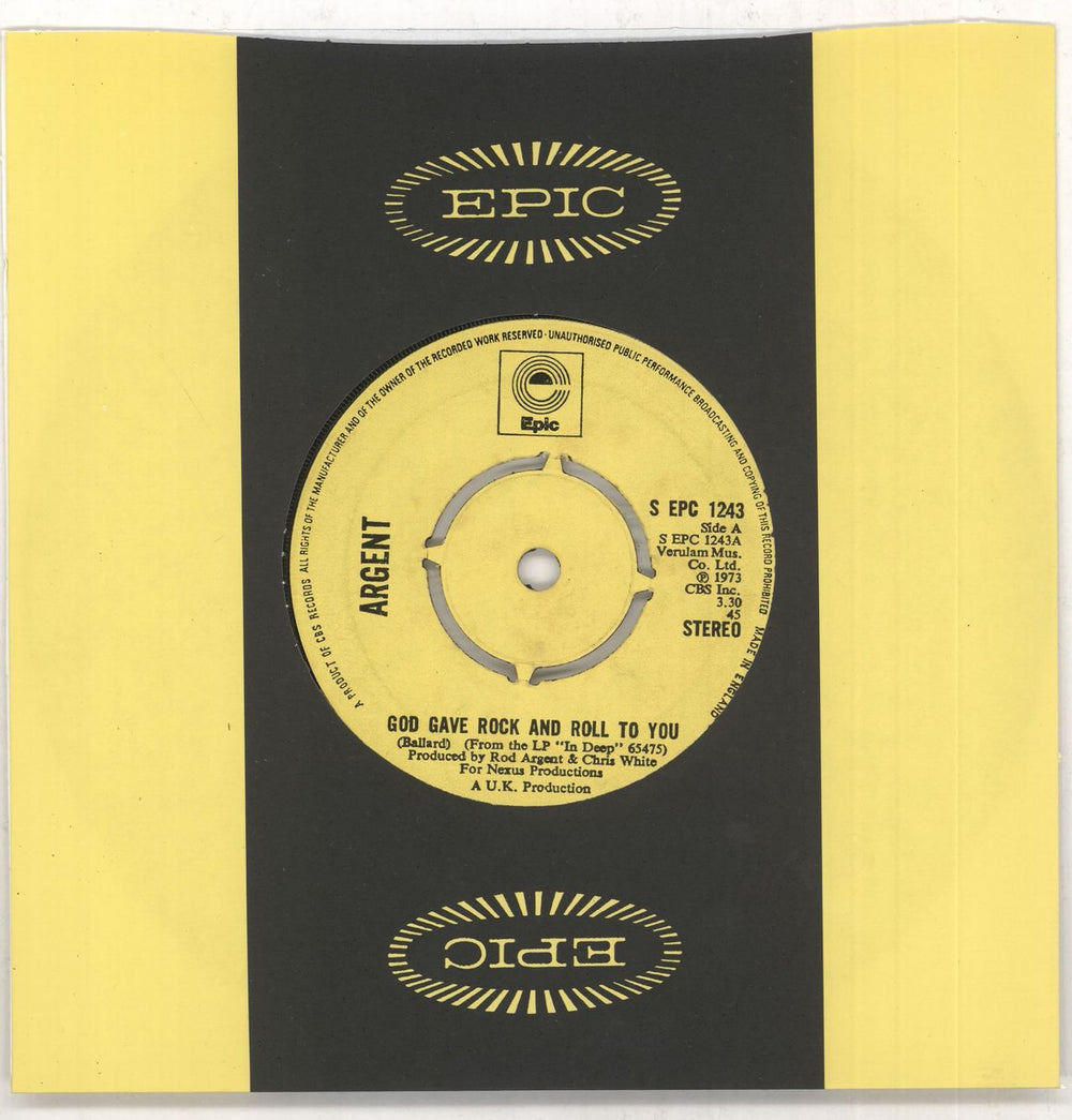 Argent God Gave Rock And Roll To You - 4pr UK 7" vinyl single (7 inch record / 45) SEPC1243