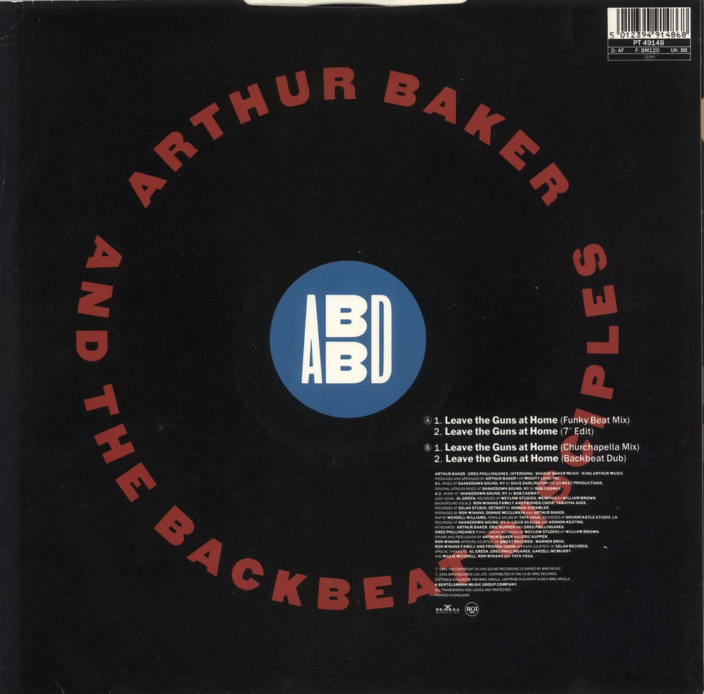 Arthur Baker Leave The Guns At Home UK Promo 12" vinyl single (12 inch record / Maxi-single)