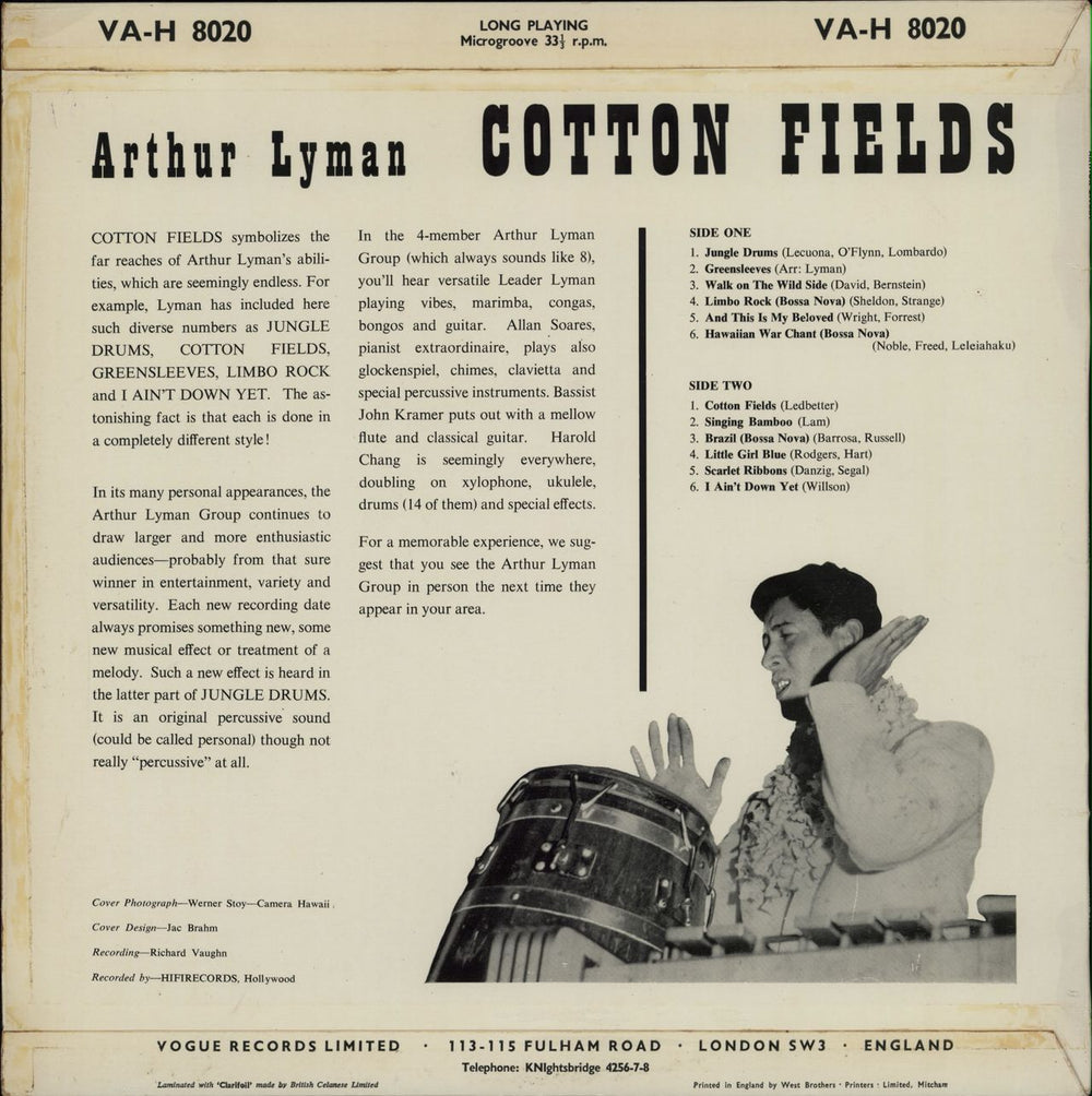 Arthur Lyman Cotton Fields UK vinyl LP album (LP record)
