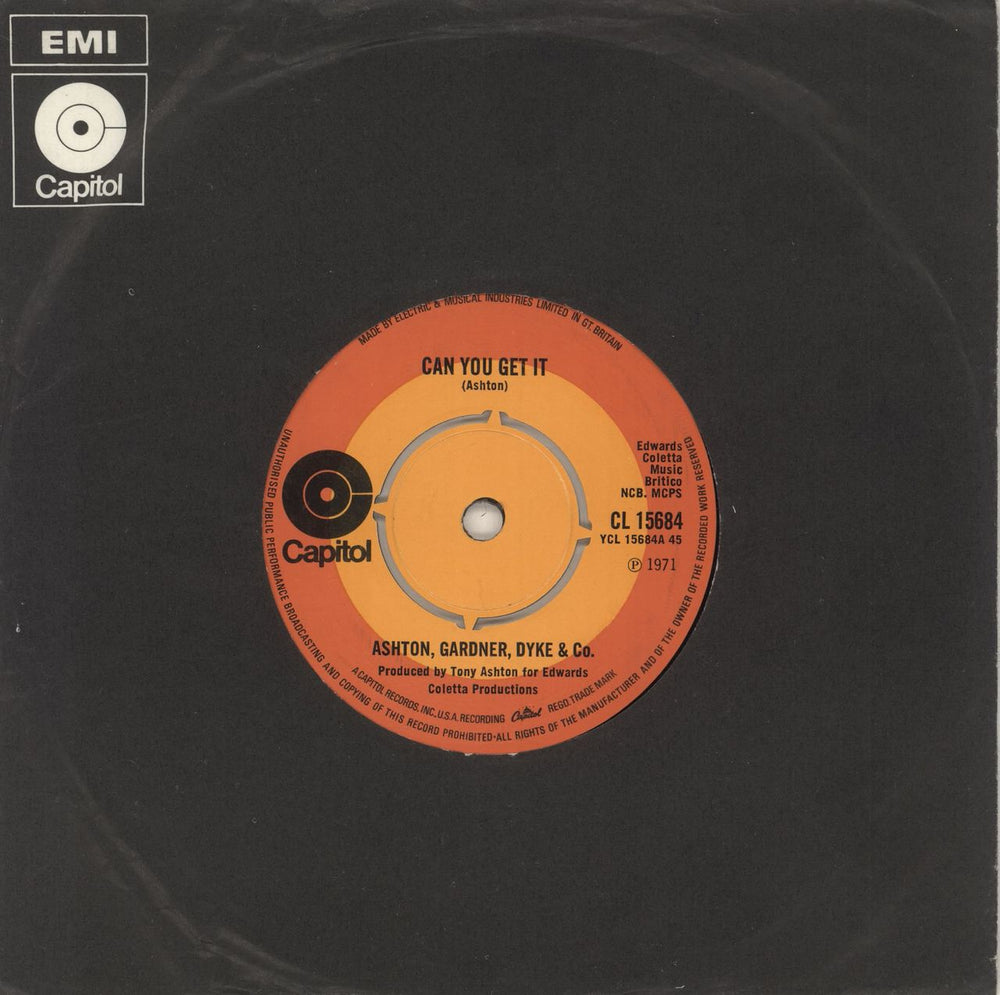 Ashton Gardner & Dyke Can You Get It UK 7" vinyl single (7 inch record / 45) CL15684