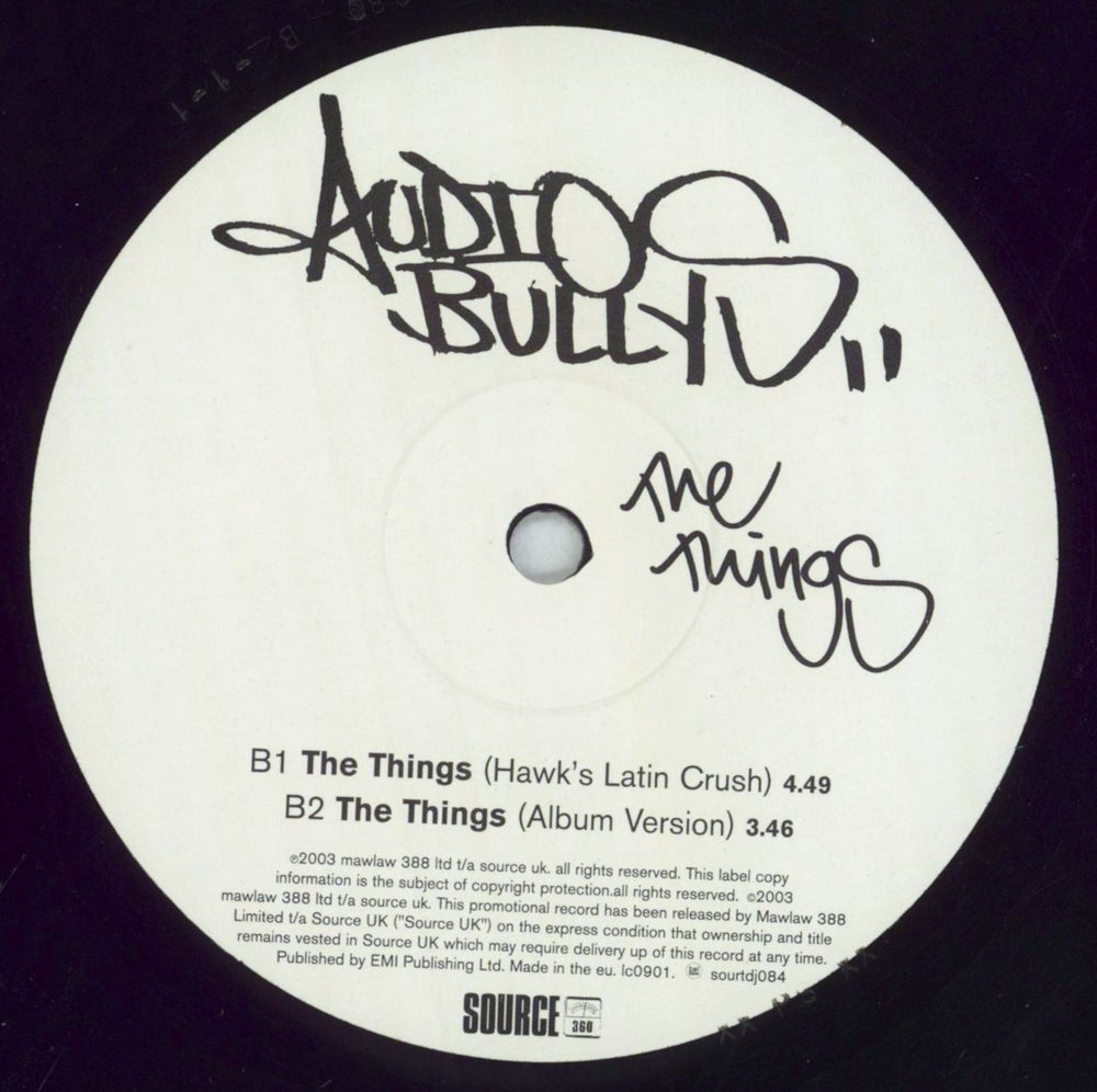 Audio Bullys The Things / Turned Away UK Promo 12" vinyl single (12 inch record / Maxi-single)