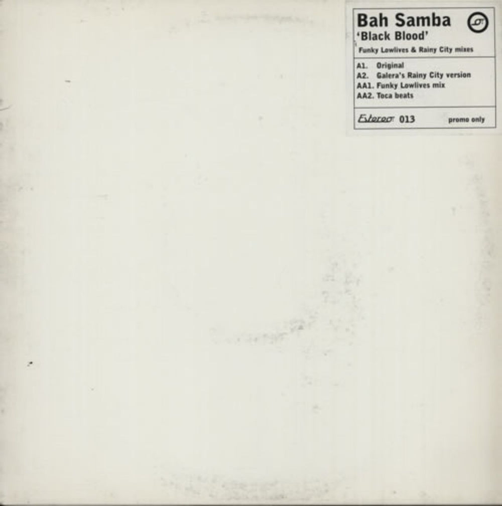 Bah Samba Black Samba (Funky Lowlives & Rainy City Mixes) - W/L UK Promo 12" vinyl single (12 inch record / Maxi-single) ESTEREO13