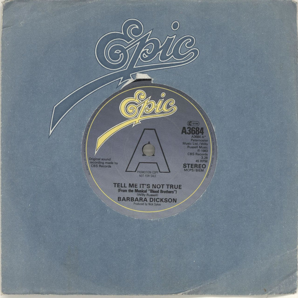 Barbara Dickson Tell Me It's Not True - A Label UK Promo 7" vinyl single (7 inch record / 45) A3684