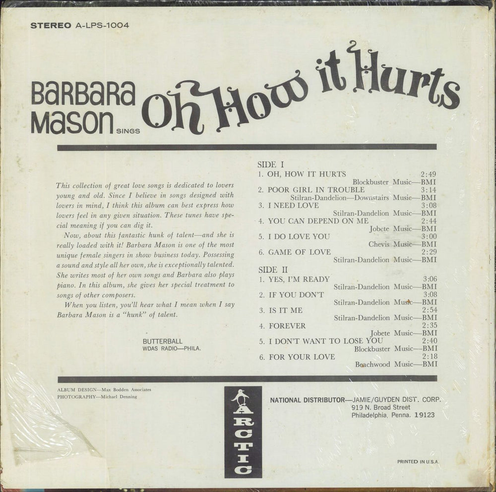 Barbara Mason Oh How It Hurts US vinyl LP album (LP record)