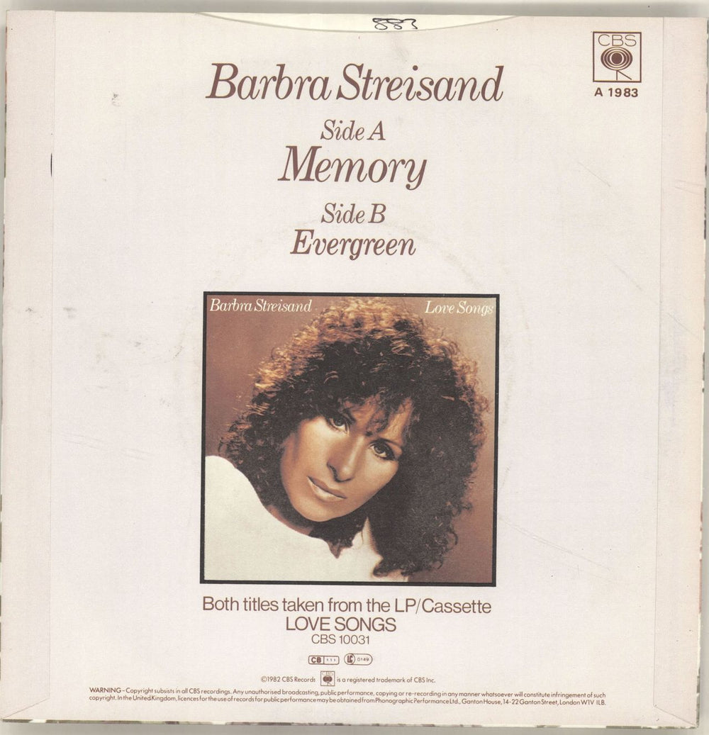 Barbra Streisand Memory UK 7" vinyl single (7 inch record / 45)