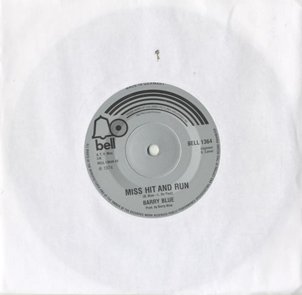 Barry Blue Miss Hit And Run UK 7" vinyl single (7 inch record / 45) BELL1364