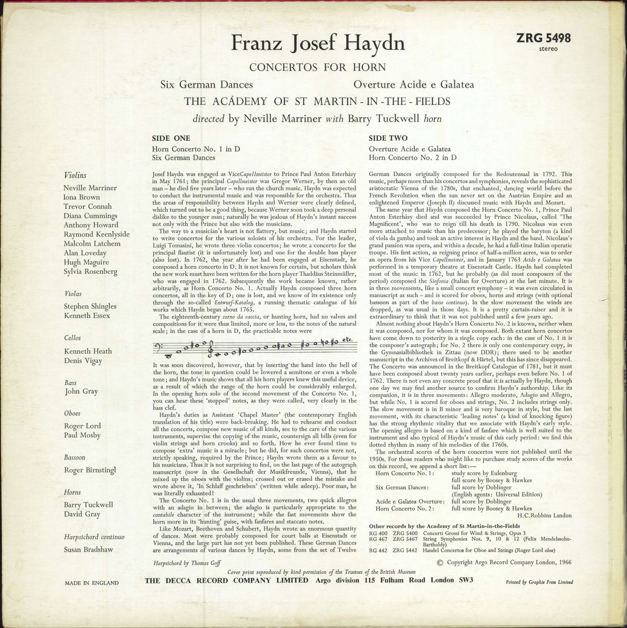 Barry Tuckwell Haydn: Concertos For Horn UK vinyl LP album (LP record)