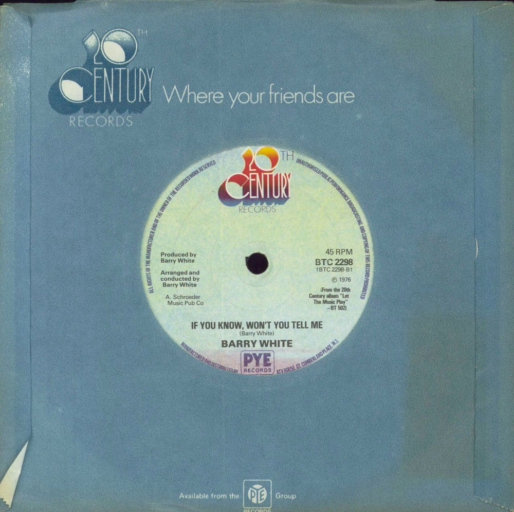 Barry White Baby, We Better Try To Get It Together UK Promo 7" vinyl single (7 inch record / 45)